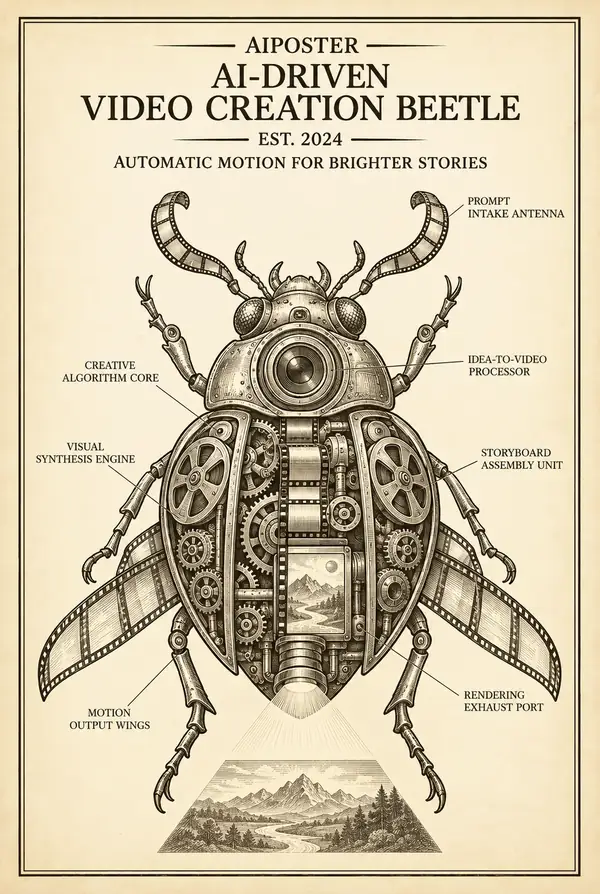 Detailed educational illustration of a mechanical beetle
