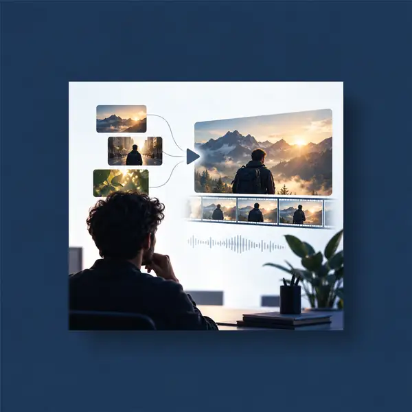 Polished business poster composition with editorial graphics