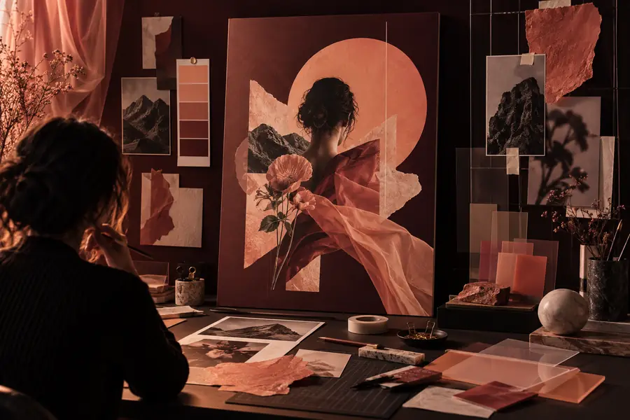 Poster concept shown alongside design elements
