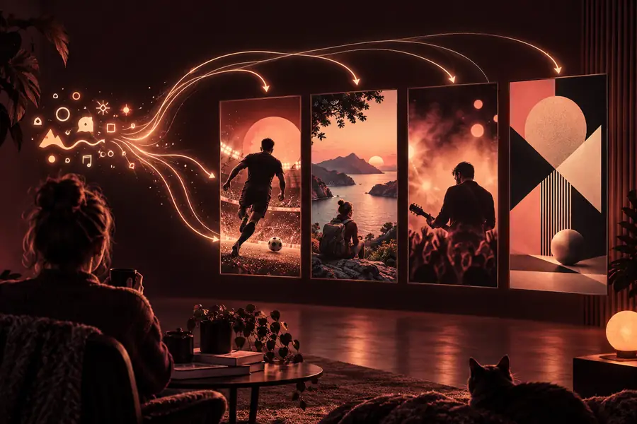 Text-to-poster artwork used as the visual comparison's finished side